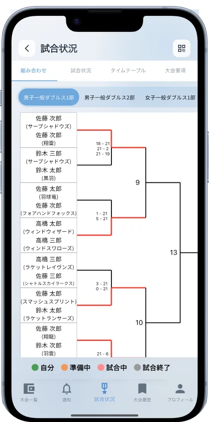 アプリのトーナメント表画面