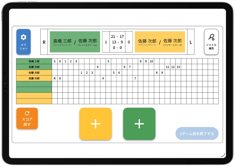 タブレットのスコア入力画面